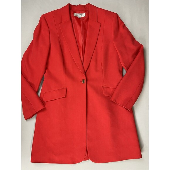 Tahari Arthur S. Levine 2 PC Suit Women’s Skirt 10 Longline Jacket 12 Orange Red - Picture 2 of 16
